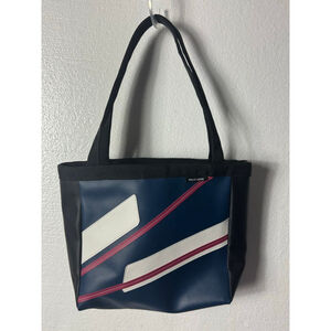 HOLLY AIKEN Navy Black Tote Geometric Pattern Bag